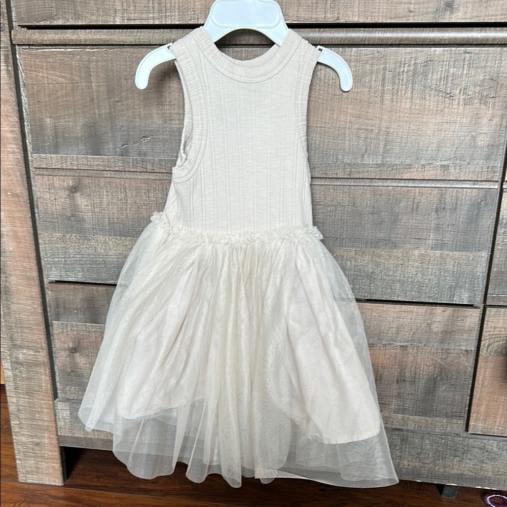Cream Sleeveless Dress with Tulle Skirt